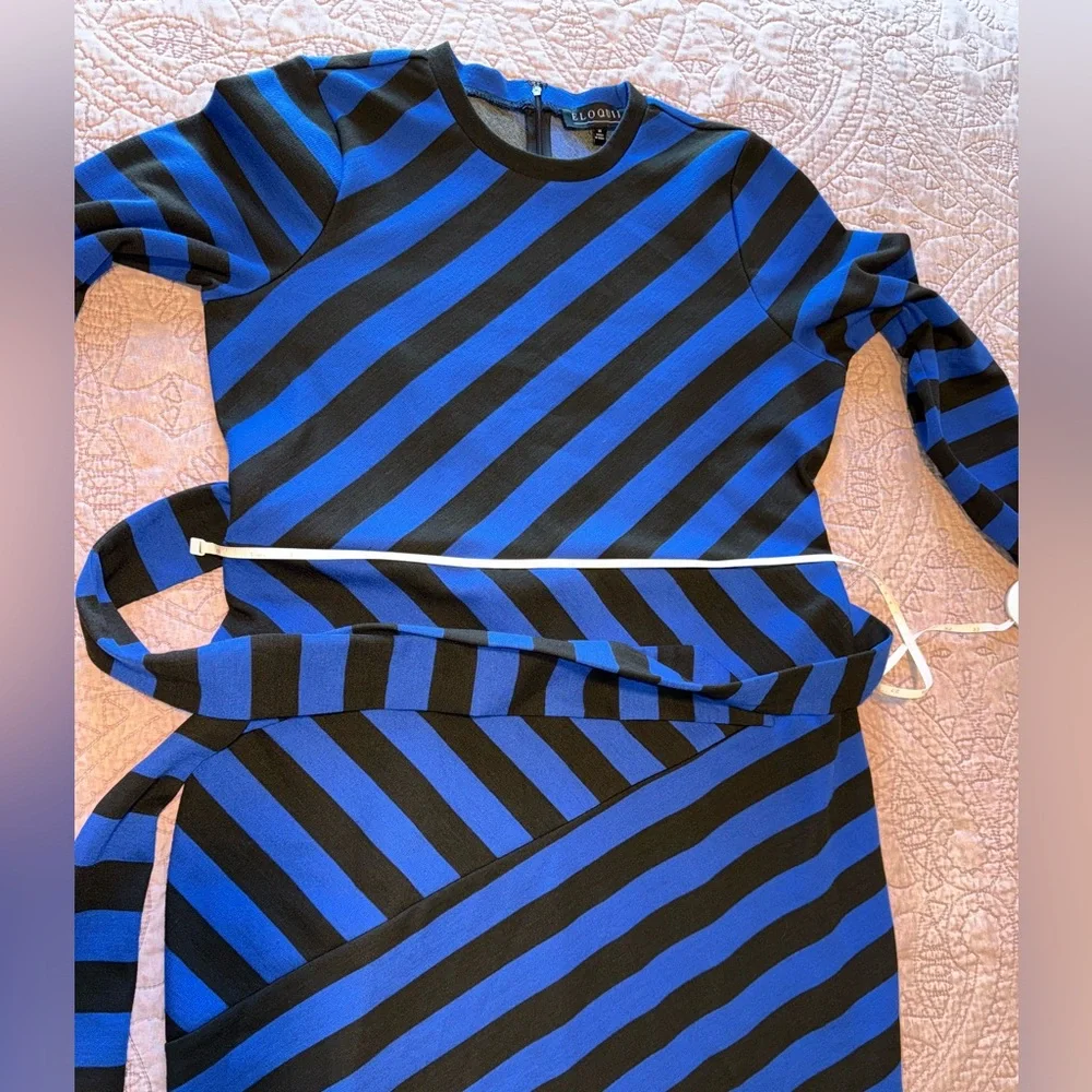 Eloquii Blue and Black Striped Long Sleeve Dress - Picture 4 of 15